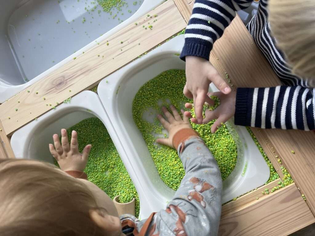 Sensory Play; Wie fühlt sich der gefärbte Reis an?